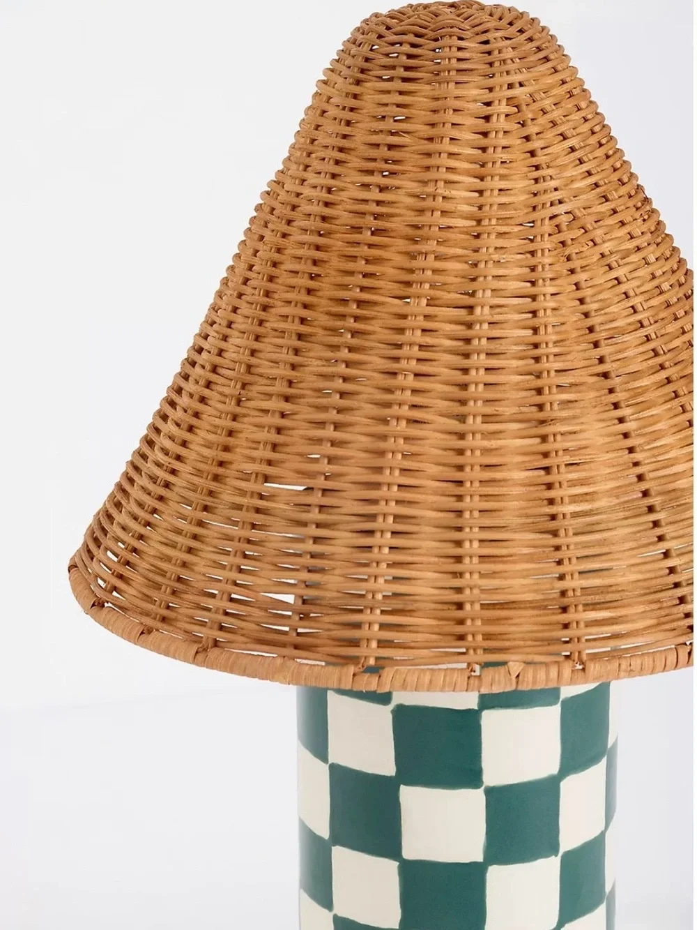 NEW Anthropologie Merve Kahraman Ceramic Checker Rattan Table Lamp, Green, Small